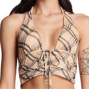 IAMGIA Carmel halter top tan plaid cropped Small S